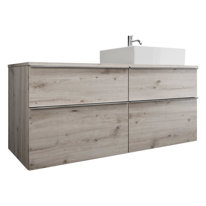 burgbad Eqio Waschtischkombination mit Keramik-Aufsatzwaschtisch 140 cm, rechts, mit Griffleiste G0251