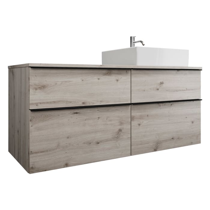 burgbad Eqio Waschtischkombination mit Keramik-Aufsatzwaschtisch 140 cm, rechts, mit Griffleiste G0252