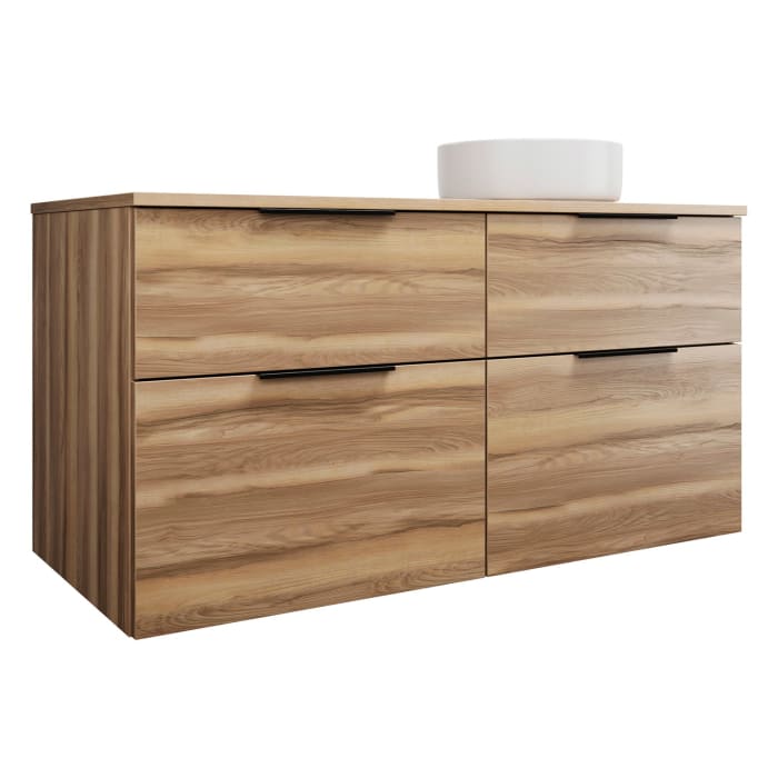 burgbad Eqio Waschtischkombination mit Keramik-Aufsatzwaschtisch 120 cm, rechts, mit Griff G0200