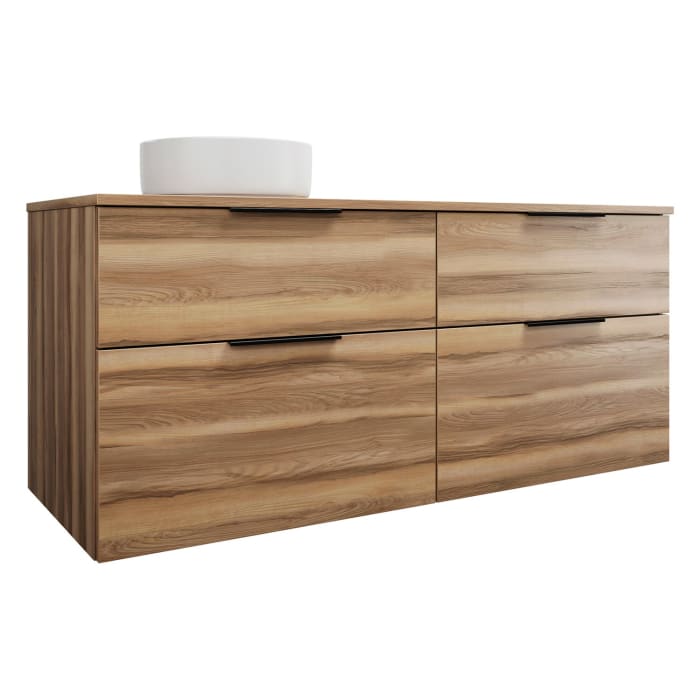 burgbad Eqio Waschtischkombination mit Keramik-Aufsatzwaschtisch 140 cm, links, mit Griff G0200