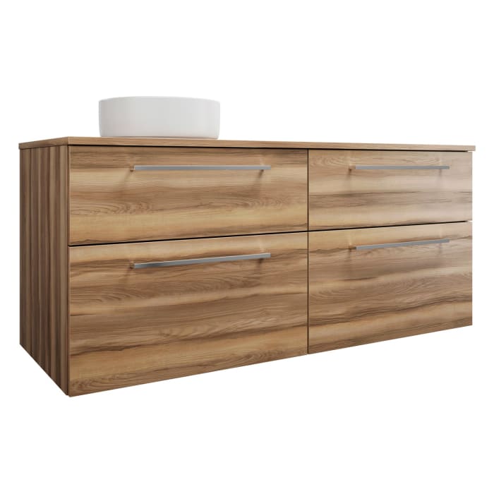 burgbad Eqio Waschtischkombination mit Keramik-Aufsatzwaschtisch 140 cm, links, mit Stangengriff P95