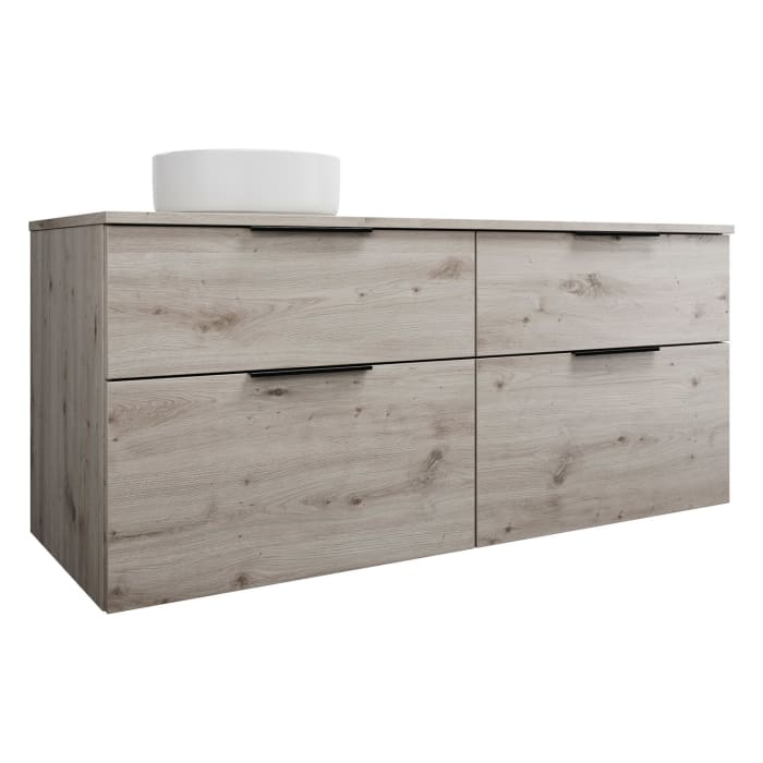 burgbad Eqio Waschtischkombination mit Keramik-Aufsatzwaschtisch 140 cm, links, mit Griff G0200