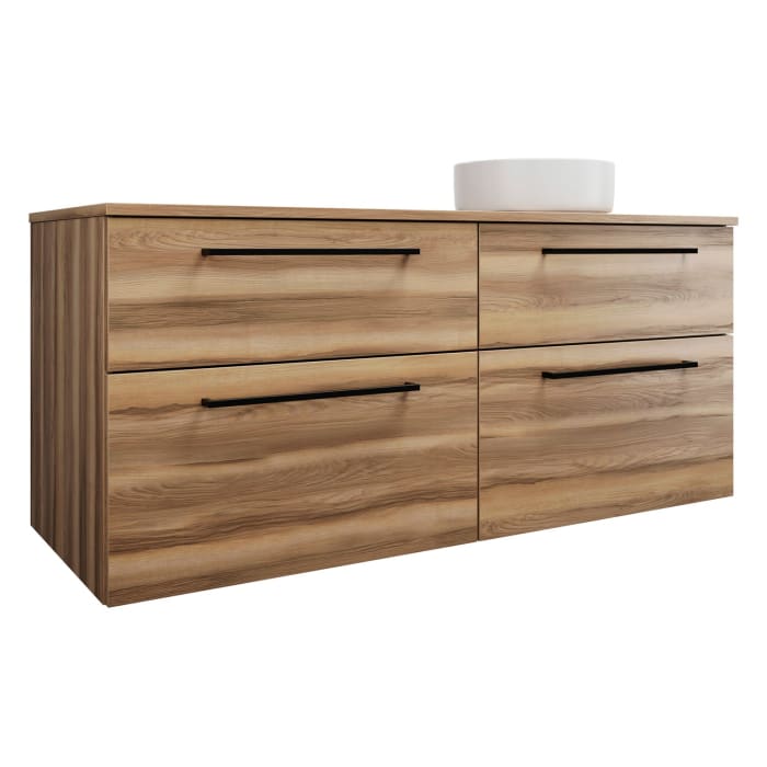 burgbad Eqio Waschtischkombination mit Keramik-Aufsatzwaschtisch 140 cm, rechts, mit Stangengriff G0234