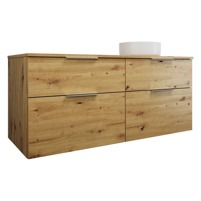 burgbad Eqio Waschtischkombination mit Keramik-Aufsatzwaschtisch 140 cm, rechts, mit Griff G0146