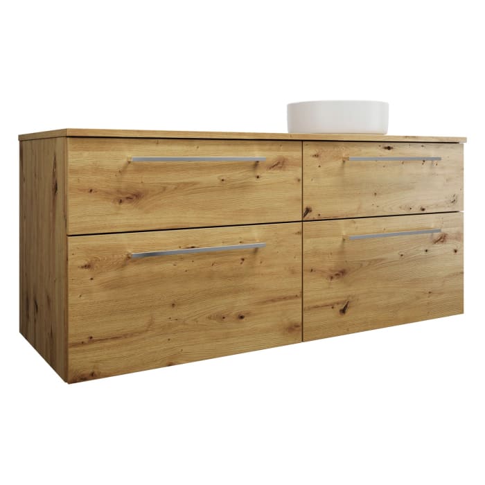 burgbad Eqio Waschtischkombination mit Keramik-Aufsatzwaschtisch 140 cm, rechts, mit Stangengriff P95