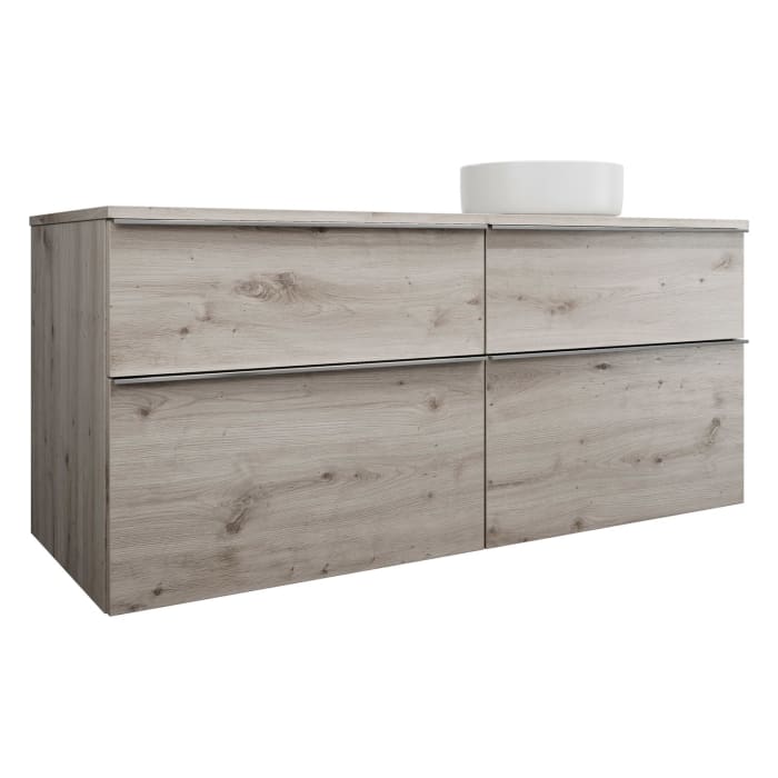 burgbad Eqio Waschtischkombination mit Keramik-Aufsatzwaschtisch 140 cm, rechts, mit Griffleiste G0251