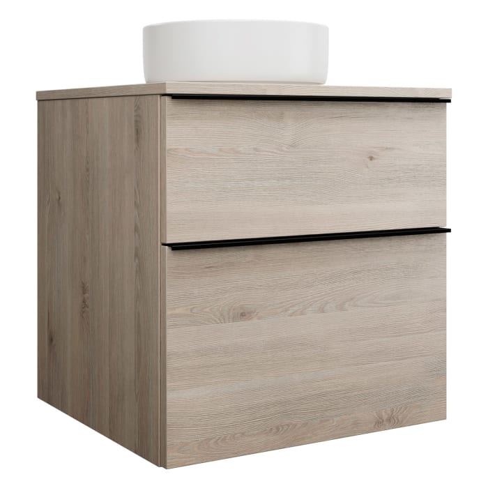 burgbad Eqio Waschtischkombination mit Keramik-Aufsatzwaschtisch 60 cm, Griffleiste G0252