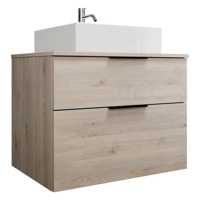 burgbad Eqio Waschtischkombination mit Keramik-Aufsatzwaschtisch 80 cm, mit Griff P0200