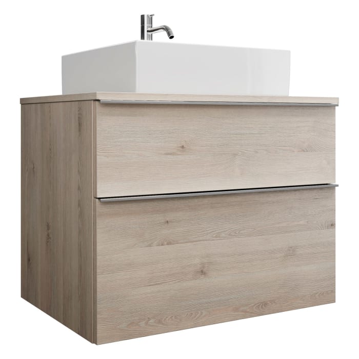 burgbad Eqio Waschtischkombination mit Keramik-Aufsatzwaschtisch 80 cm, mit Griffleiste P0251