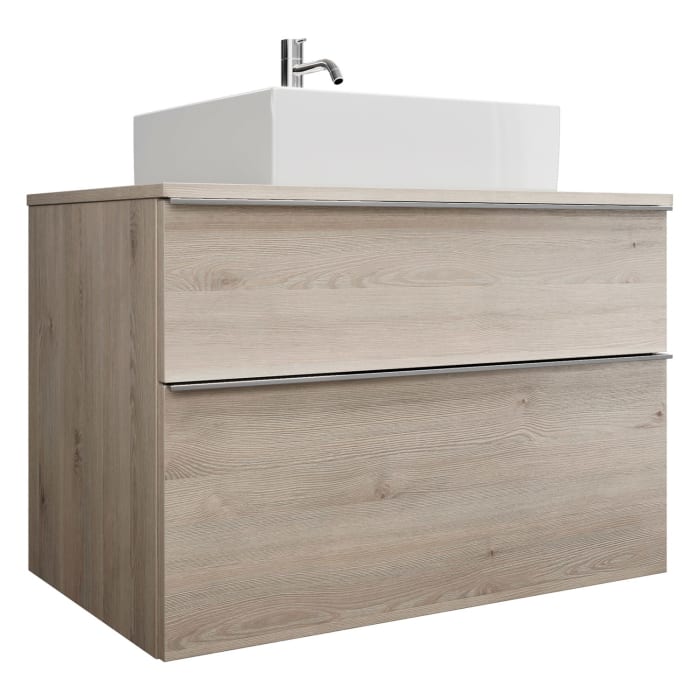 burgbad Eqio Waschtischkombination mit Keramik-Aufsatzwaschtisch 90 cm, mit Griffleiste G0251