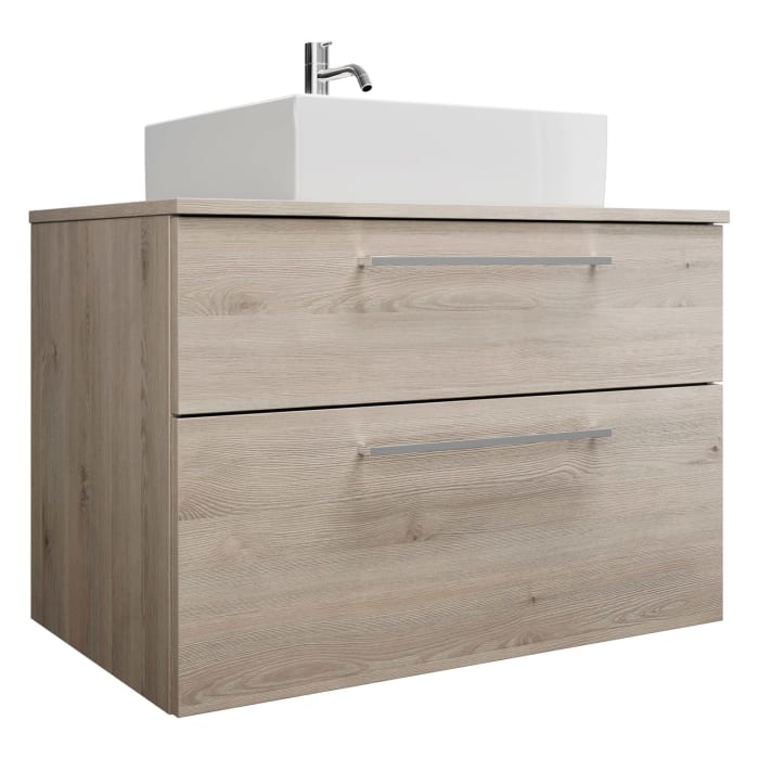 burgbad Eqio Waschtischkombination mit Keramik-Aufsatzwaschtisch 90 cm, mit Stangengriff P95