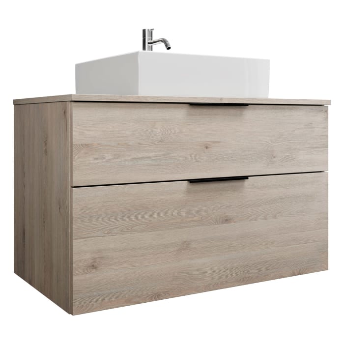 burgbad Eqio Waschtischkombination mit Keramik-Aufsatzwaschtisch 100 cm, mit Griff G0200