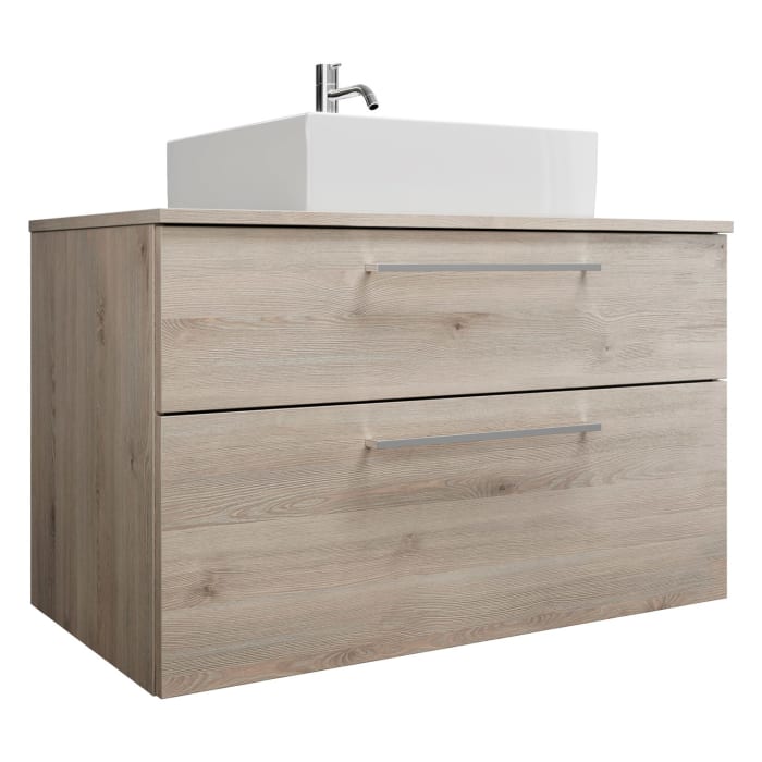 burgbad Eqio Waschtischkombination mit Keramik-Aufsatzwaschtisch 100 cm, mit Stangengriff P95