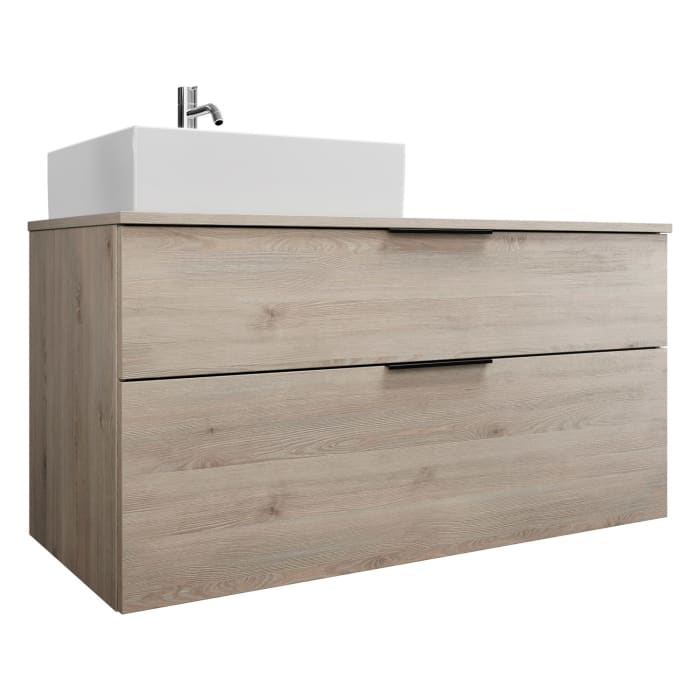 burgbad Eqio Waschtischkombination mit Keramik-Aufsatzwaschtisch 120 cm, links, mit Griff G0200