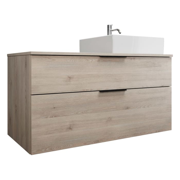 burgbad Eqio Waschtischkombination mit Keramik-Aufsatzwaschtisch 120 cm, rechts, mit Griff G0200