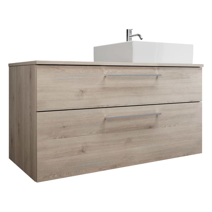 burgbad Eqio Waschtischkombination mit Keramik-Aufsatzwaschtisch 120 cm, rechts, mit Stangengriff P95