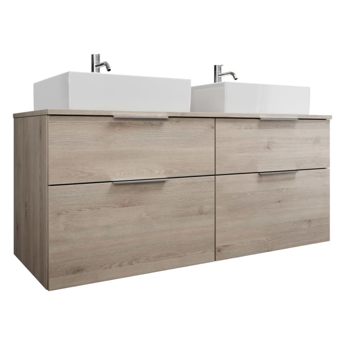 burgbad Eqio Waschtischkombination mit Keramik-Aufsatzwaschtisch 140 cm, links und rechts, mit Griff G0146