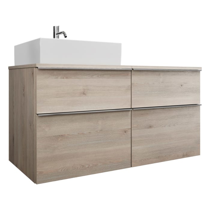 burgbad Eqio Waschtischkombination mit Keramik-Aufsatzwaschtisch 120 cm, links, mit Griffleiste G0251