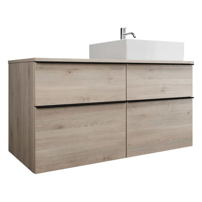 burgbad Eqio Waschtischkombination mit Keramik-Aufsatzwaschtisch 120 cm, rechts, mit Griffleiste G0252