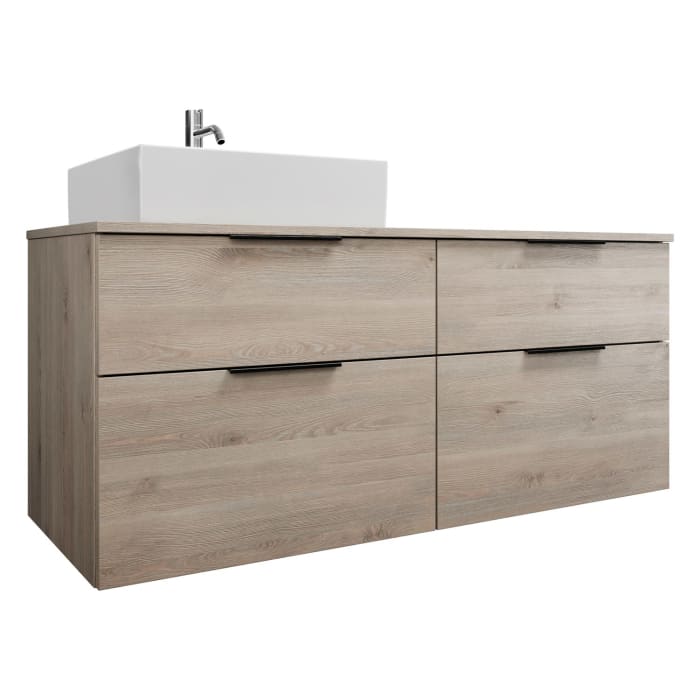 burgbad Eqio Waschtischkombination mit Keramik-Aufsatzwaschtisch 140 cm, links, mit Griff G0200