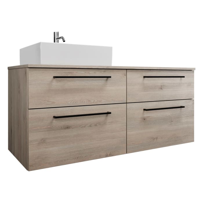 burgbad Eqio Waschtischkombination mit Keramik-Aufsatzwaschtisch 140 cm, links, mit Stangengriff G0234