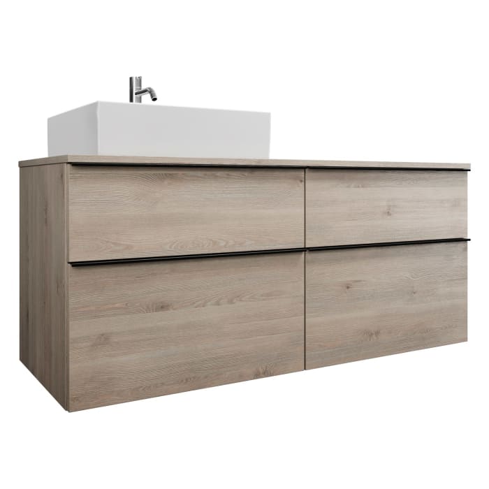 burgbad Eqio Waschtischkombination mit Keramik-Aufsatzwaschtisch 140 cm, links, mit Griffleiste G0252