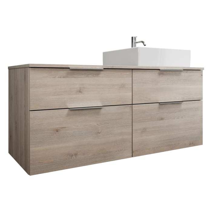 burgbad Eqio Waschtischkombination mit Keramik-Aufsatzwaschtisch 140 cm, rechts, mit Griff G0146