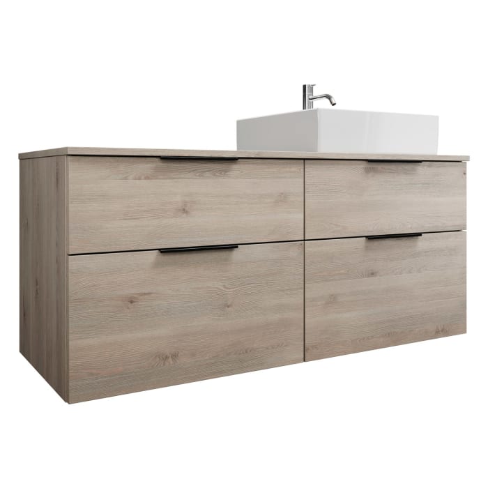 burgbad Eqio Waschtischkombination mit Keramik-Aufsatzwaschtisch 140 cm, rechts, mit Griff G0200