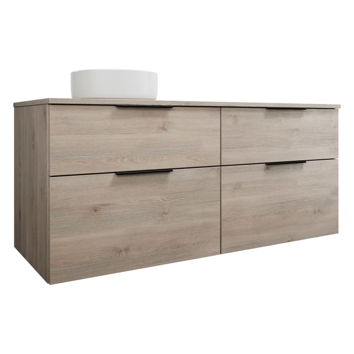 burgbad Eqio Waschtischkombination mit Keramik-Aufsatzwaschtisch 140 cm, links, mit Griff G0200