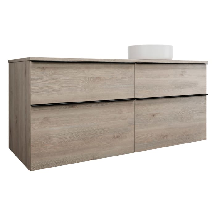 burgbad Eqio Waschtischkombination mit Keramik-Aufsatzwaschtisch 140 cm, rechts, mit Griffleiste G0252