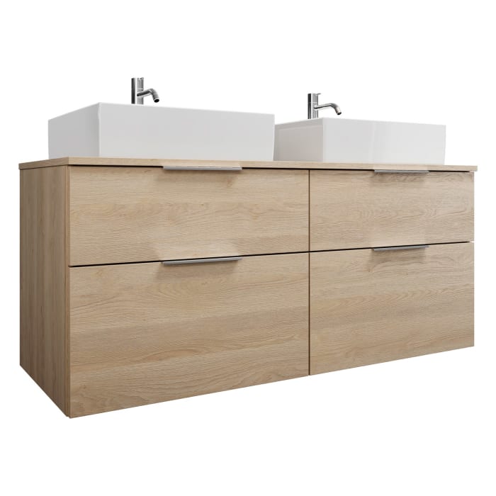 burgbad Eqio Waschtischkombination mit Keramik-Aufsatzwaschtisch 140 cm, links und rechts, mit Griff G0146