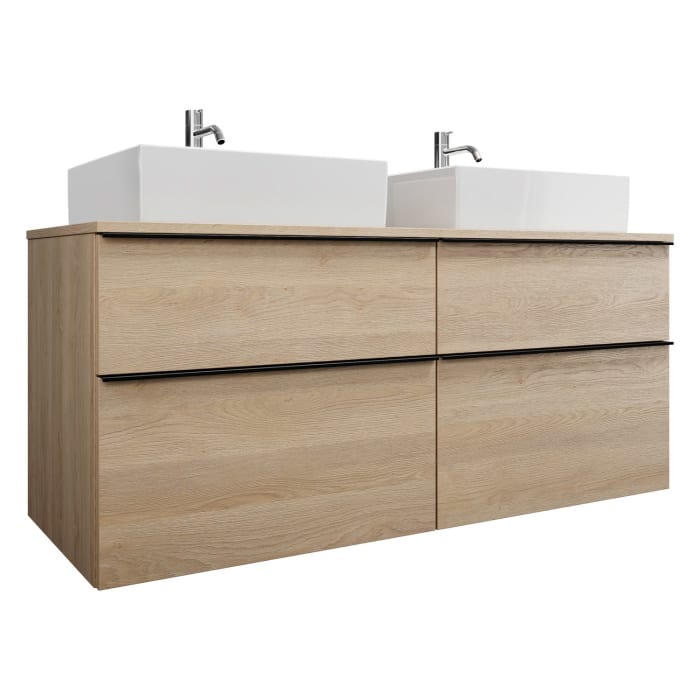 burgbad Eqio Waschtischkombination mit Keramik-Aufsatzwaschtisch 140 cm, links und rechts, mit Griffleiste G0252