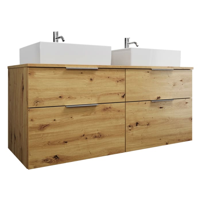 burgbad Eqio Waschtischkombination mit Keramik-Aufsatzwaschtisch 140 cm, links und rechts, mit Griff G0146