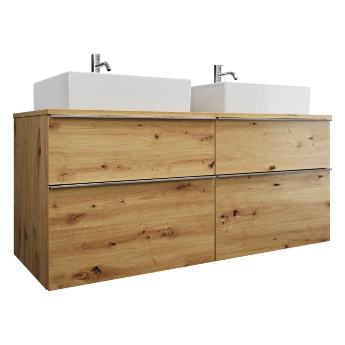 burgbad Eqio Waschtischkombination mit Keramik-Aufsatzwaschtisch 140 cm, links und rechts, mit Griffleiste G0251