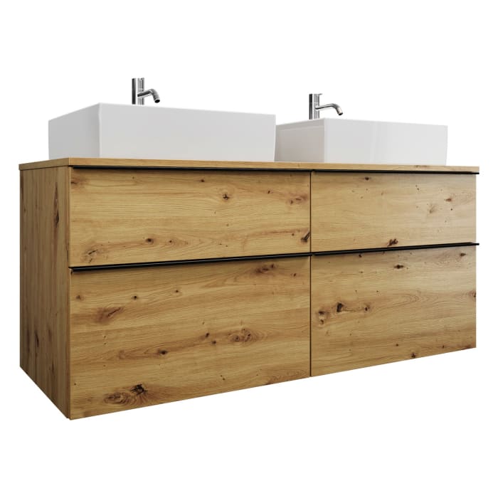 burgbad Eqio Waschtischkombination mit Keramik-Aufsatzwaschtisch 140 cm, links und rechts, mit Griffleiste G0252