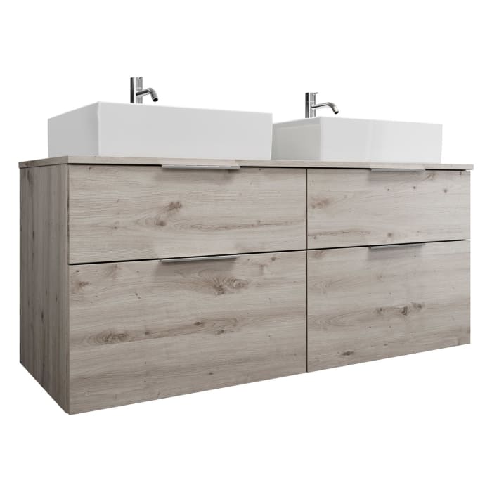 burgbad Eqio Waschtischkombination mit Keramik-Aufsatzwaschtisch 140 cm, links und rechts, mit Griff G0146