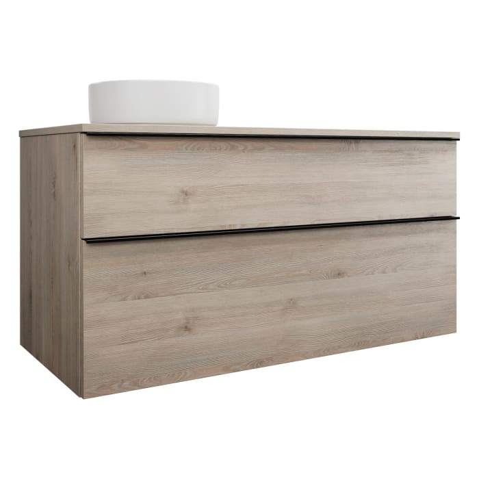 burgbad Eqio Waschtischkombination mit Keramik-Aufsatzwaschtisch 120 cm, links, mit Griffleiste G0252