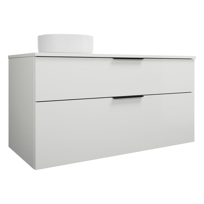 burgbad Eqio Waschtischkombination mit Keramik-Aufsatzwaschtisch 120 cm, links, mit Griff G0200