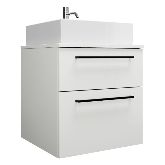 burgbad Eqio Waschtischkombination mit Keramik-Aufsatzwaschtisch 60 cm, mit Stangengriff G0234