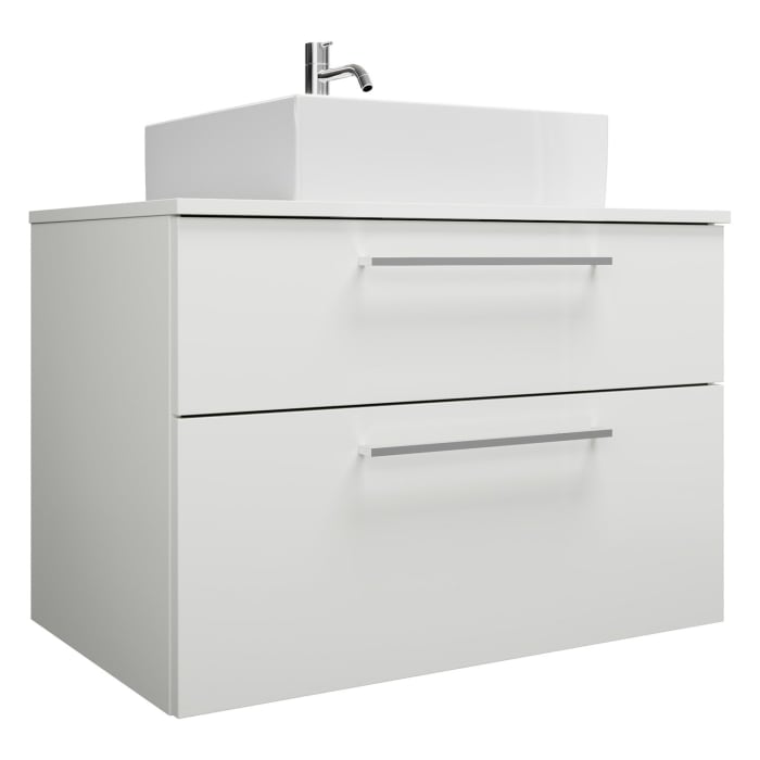 burgbad Eqio Waschtischkombination mit Keramik-Aufsatzwaschtisch 90 cm, mit Stangengriff P95