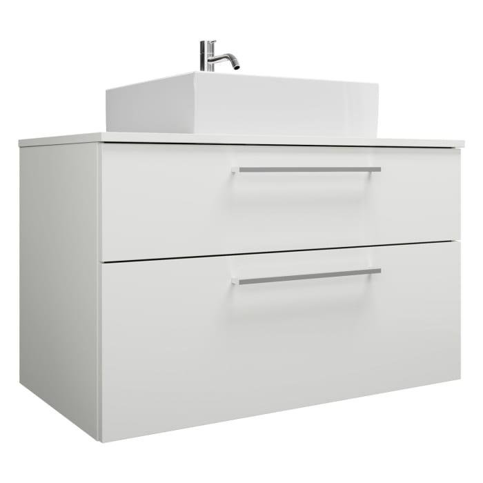 burgbad Eqio Waschtischkombination mit Keramik-Aufsatzwaschtisch 100 cm, mit Stangengriff P95