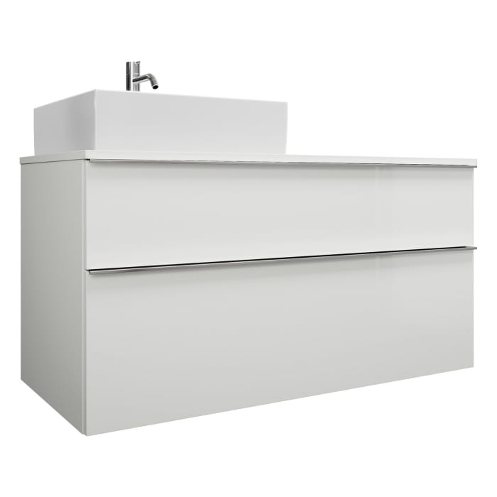 burgbad Eqio Waschtischkombination mit Keramik-Aufsatzwaschtisch 120 cm, links, mit Griffleiste G0251