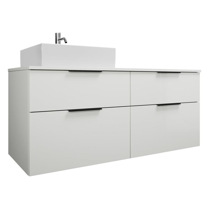 burgbad Eqio Waschtischkombination mit Keramik-Aufsatzwaschtisch 140 cm, links, mit Griff G0200