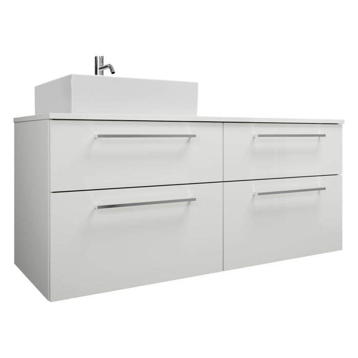 burgbad Eqio Waschtischkombination mit Keramik-Aufsatzwaschtisch 140 cm, links, mit Stangengriff P95