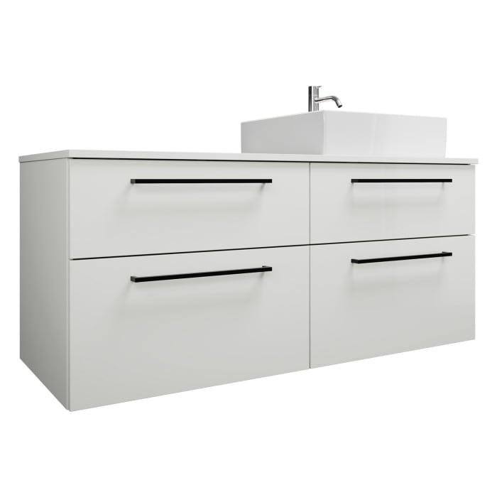 burgbad Eqio Waschtischkombination mit Keramik-Aufsatzwaschtisch 140 cm, rechts, mit Stangengriff G0234