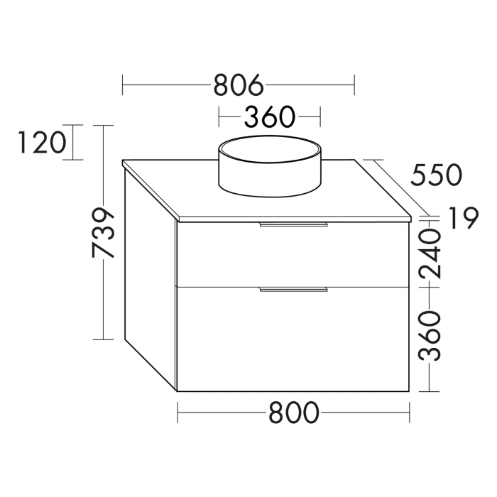 burgbad Eqio Waschtischkombination mit Keramik-Aufsatzwaschtisch 80 cm, mit Griff G0200