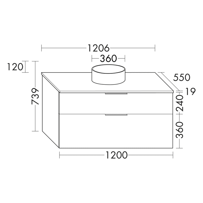 burgbad Eqio Waschtischkombination mit Keramik-Aufsatzwaschtisch 120 cm, mit Griff G0200