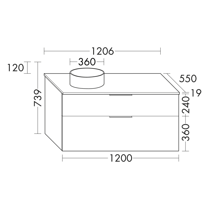burgbad Eqio Waschtischkombination mit Keramik-Aufsatzwaschtisch 120 cm, rechts, mit Stangengriff G0234