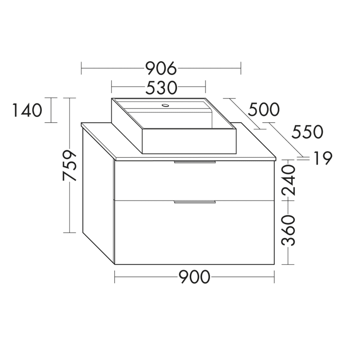 burgbad Eqio Waschtischkombination mit Keramik-Aufsatzwaschtisch 90 cm, mit Griff G0146
