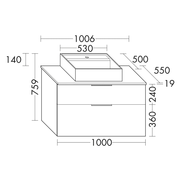 burgbad Eqio Waschtischkombination mit Keramik-Aufsatzwaschtisch 100 cm, mit Griffleiste G0251